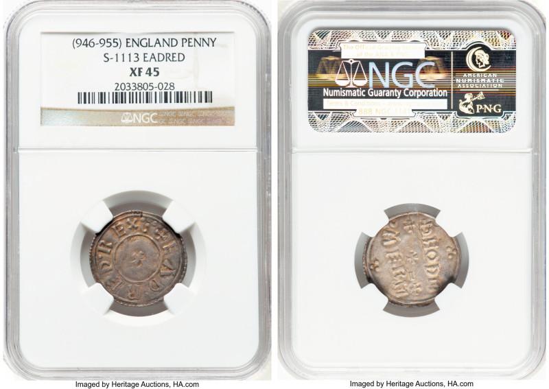 Kings of All England. Eadred (946-955) silver Penny ND (946-955) XF45 NGC, S-111...