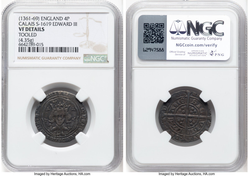 Edward III (1327-1377) Groat ND (1361-1369) VF Details (Tooled) NGC, Calais mint...