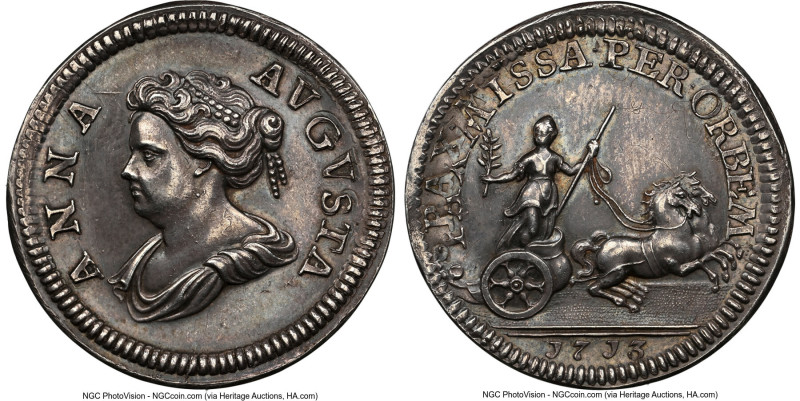 Anne silver Pattern Farthing 1713 MS63 NGC, Peck-763 (R). Large, Thin flan. 5.15...