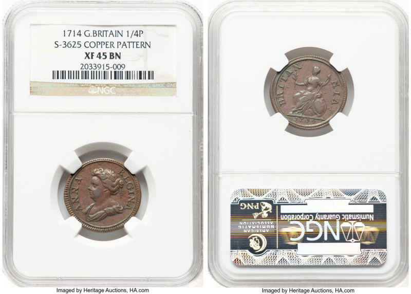Anne copper Pattern Farthing 1714 XF45 Brown NGC, KM537, S-3625. HID09801242017 ...