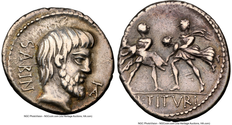 L. Titurius L.f. Sabinus (ca. 89 BC). AR denarius (19mm, 3h). NGC VF. Rome. SABI...
