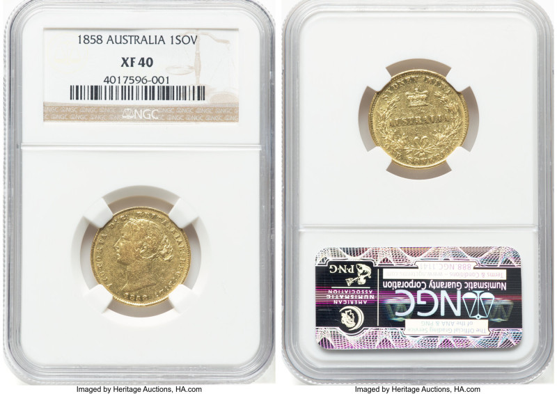 Victoria gold Sovereign 1858-SYDNEY XF40 NGC, Sydney mint, KM4, Marsh-A363 (R). ...