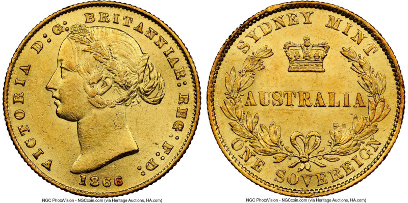 Victoria gold Sovereign 1866-SYDNEY MS61 NGC, Sydney mint, KM4, Marsh-A371. HID0...