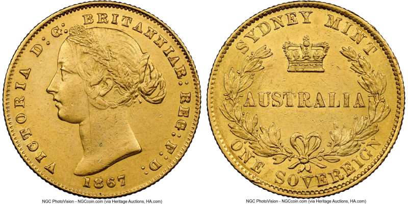 Victoria gold Sovereign 1867-SYDNEY AU Details (Obverse Cleaned) NGC, Sydney min...