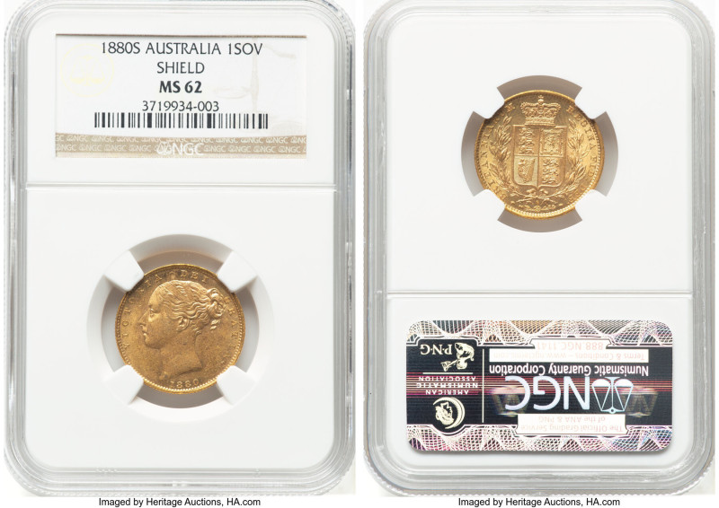 Victoria gold "Shield" Sovereign 1880-S MS62 NGC, Sydney mint, KM6, S-3855. HID0...