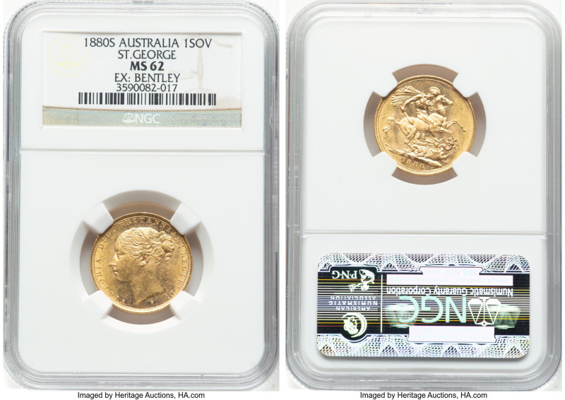 Victoria gold "St. George" Sovereign 1880-S MS62 NGC, Sydney mint, KM7, S-3858A....