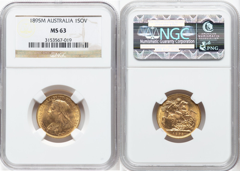 Victoria gold Sovereign 1895-M MS63 NGC, Melbourne mint, KM13. HID09801242017 © ...