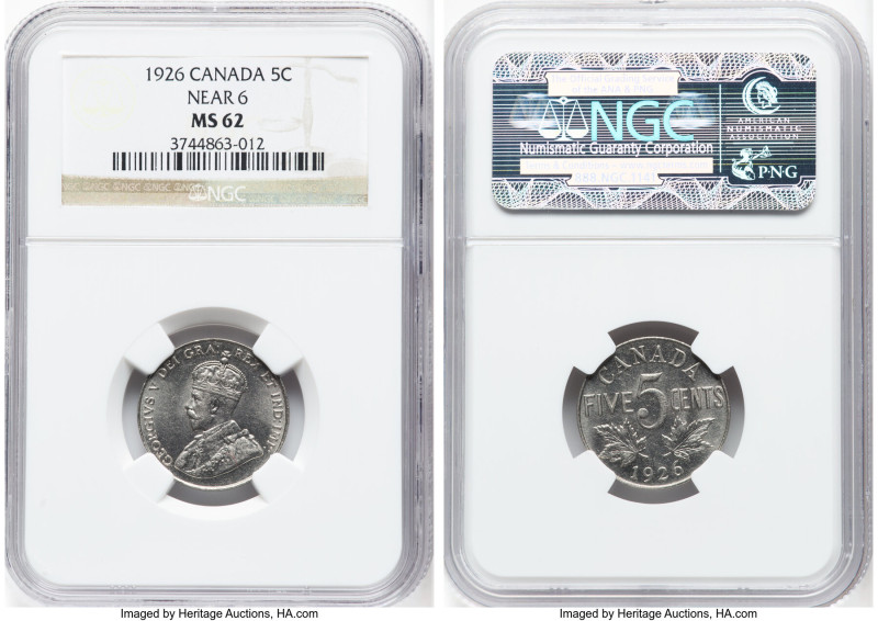 George V nickel "Near 6" 5 Cents 1926 MS62 NGC, Ottawa mint, KM29. HID0980124201...