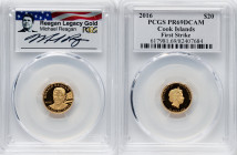 Elizabeth II gold Proof "Ronald Reagan" 20 Dollars 2016 PR69 Deep Cameo PCGS, KM-Unl. First Strike. Michael Reagan signature label. HID09801242017 © 2...