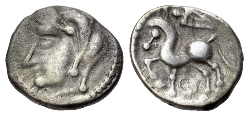 Central Gaul. Bituriges Cubi, c. 70-50 BC. AR Quinarius (14mm, 1.96g, 12h). Celt...