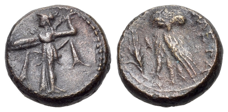 Italy, Lucania, Metapontion, c. 225-200 BC. Æ (14mm, 3.69g, 9h ). Athena Alkidem...