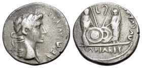 Augustus (27 BC-AD 14). AR barbaric "denarius" (18mm, 3.42g). East Danube region, Getaean or Celtic imitation, early 1st century AD. Partially blunder...