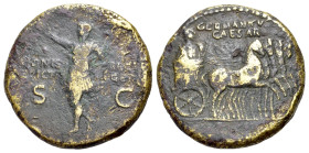 Germanicus (under Caligula) (37-41). Dupondius (28mm, 13.03g, 6h). Rome. Legend with Germanicus in quadriga r. R/Legend and S-C across fields, Germani...