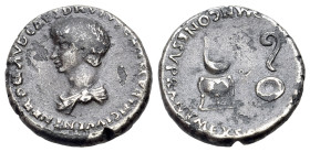 Nero (Caesar, 50-54). Plated? denarius (17mm, 3.19g, 1h). Rome. Bareheaded and draped bust of a young Nero l. R/ Simpulum and lituus above tripod and ...