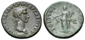 Nerva (96-98). Æ As (27mm, 13.44g, 6h). Rome. Laureate head of Nerva r. R/ Across field, Fortuna standing l., holding rudder and cornucopiae. RIC 83.