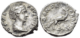 Diva Faustina Senior (Died 141). AR Denarius (17mm, 3.28g, 6h). Rome, AD 141. DIVA FAVSTINA, draped bust r., with hair waved and coiled on top of head...