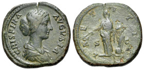 Crispina (Augusta, 178-182). Æ As (26mm, 11.79g, 12h). Rome, 180-183 AD. Draped bust to r. R/ Laetitia standing l., holding wreath and rudder on globe...
