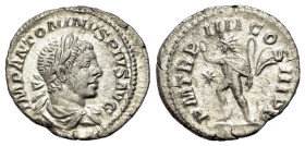 Elagabal (218-222). AR Denarius (18mm, 2.19g, 12h). Rome. Laureate and draped bust r. R/Sol advancing to l., raising r. hand and holding whip in l.; s...