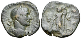 Trebonianus Gallus (251-253). Æ Sestertius (28mm, 11.71g, 12h). Rome, AD 251-253. [IMP CAES C] VIBIVS TREBONIANV[S GALL]VS AV[G], laureate, draped and...