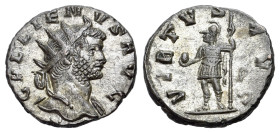 Gallienus (253-268) Antoninianus (18mm, 4.43g, 12h). Bust with radiate crown, armour and drapery to the r. R/Mars (Virtus) standing l. with globe and ...
