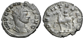 Claudius II Gothicus (268-270). Antoninianus (20mm, 3.31g, 6h). Rome. Radiate and cuirassed bust r. R/Claudius riding horse left, raising hand and hol...