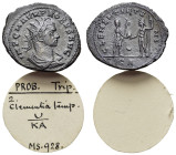 Probus (276-282). Radiate (22mm, 3.98g). Tripolis. Radiate, draped and cuirassed bust r. R/ Emperor standing r., holding eagle-tipped sceptre, receivi...