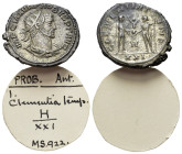 Probus (276-282). Radiate (21mm, 4.39g). Antioch. Radiate, draped and cuirassed bust r. R/ Emperor standing r., receiving Victory on globe from Jupite...
