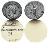 Diocletian (284-305). Radiate (21mm, 4.01g). Lugdunum, 285. Radiate, draped and cuirassed bust r. R/ Jupiter standing facing, head l., holding scepter...