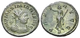 Maximianus (286-305). Radiate (22mm, 4.21g). Lugdunum, 290-3. Radiate and cuirassed bust r. R/ Pax standing facing, head l., holding transverse sceptr...