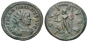 Maximianus (first reign, 286-305). Radiate (22mm, 3.94g, 12h). Lugdunum, 289-290. Radiate and cuirassed bust of Maximianus to r. R/IOVI AVGG / •P• Jup...