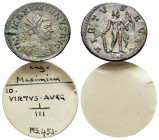 Maximianus (first reign, 286-305). Radiate (21mm, 3.71g, 6h). Lugdunum, 294. Radiate and cuirassed bust of Maximianus to r. R/VIRTVS AVGG / III Hercul...
