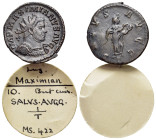 Maximianus (first reign, 286-305). Radiate (21mm, 3.54g, 6h). Lugdunum, 290-294. Radiate, draped and cuirassed bust of Maximian to r. R/SALVS AVGG / T...
