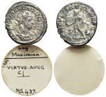 Maximianus (first reign, 286-305). Radiate (20mm, 4.05g, 6h). Lugdunum, 287-289. Radiate, draped and cuirassed bust of Maximian to r. R/ HERCVLI INVIC...