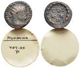 Maximianus Herculius (286-305). Æ Fractional radiate (18mm, 2.33g, 12h). Rome. Draped and cuirassed bust r. R/ VOT XX P within wreath. Cf. RIC 76b.