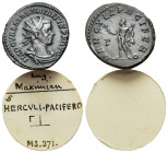 Maximianus (286-305). Radiate (21mm, 4.46g). Lugdunum, 287-8. Radiate, draped and cuirassed bust r. R/ Hercules standing l. holding branch, club and l...