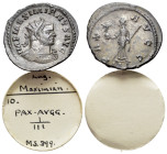 Maximianus (286-305). Radiate (23mm, 3.49g). Lugdunum, 290-4. Radiate and cuirassed bust r. R/ Pax standing facing, head l., holding transverse sceptr...