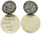 Carausius (286-293). Antoninianus (18mm, 2.70g, 12h). Rotomagus. Radiate and draped bust r. R/Tutela standing left, holding patera over altar and corn...