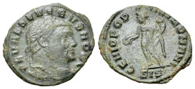 Severus II (Caesar, 305-306). Æ Follis (19mm, 1.82g, 6h). Siscia. Laureate head r. R/GENIO POPVLI ROMANI / SIS. Genius standing left with patera and c...