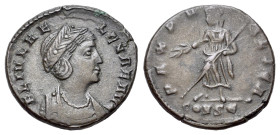Helena, mother of Constantine I (328-329). Constantinople. Æ Follis (15mm, 1.79g, 6h). Draped bust r. R/PAX PVBLICA/ CONSE, Pax standing l., holding s...