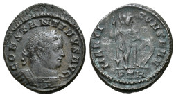 Constantine I (307/310-337). Æ Follis (18mm, 2.46g). Treveri, 310-1. Laureate and cuirassed bust r. R/ Mars standing r., holding inverted spear and re...