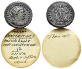 Constantine I (307/310-337). Æ Follis (20mm, 3.40g). Cyzicus, 321-4. Radiate, draped and cuirassed bust r. R/ Jupiter standing l., holding Victory on ...