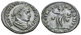 Constantine I (307/310-337). Æ Follis (22mm, 4.28g). Lugdunum, 309-10. Laureate, draped and cuirassed bust r. R/ Sol standing l., raising r. hand and ...
