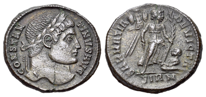 Constantine I (307/310-337). Æ Follis (18mm, 3.21g). Sirmium, 324-5. Laureate he...