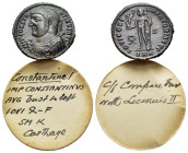 Constantine I 'the Great' (307-337). Follis (19mm, 3.27g, 6h). Cyzicus. Laureate and draped bust l. with sceptre, globe and mappa.
R/IOVI CONSERVATORI...