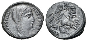 Divus Constantine I (Died 337). Æ Nummus (1.64g, 15mm, 3h). Nicomedia, AD 337-340. DV CONSTANTINVS PT AVGG, veiled and draped bust right / Emperor, ve...