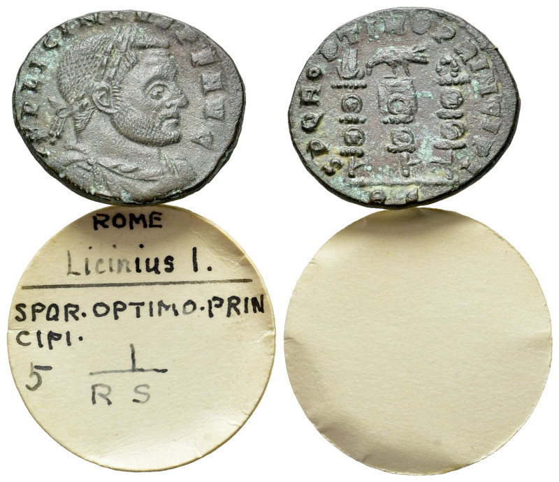 Licinius I (308-324). Æ Follis (20mm, 3.89g). Rome, 312-3. Laureate, draped and ...