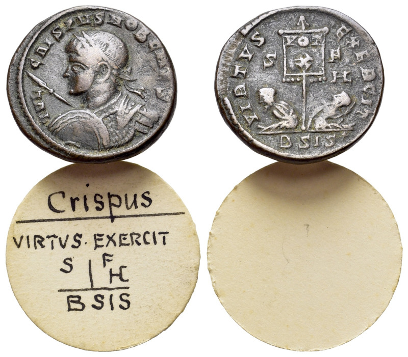 Crispus (Caesar, 316-326). Æ Follis (19mm, 3.58g). Siscia, 320. Laureate and cui...