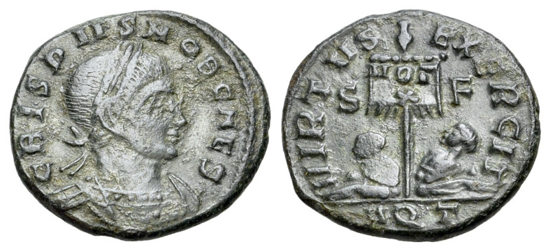 Crispus (Caesar, 316-326). Æ Follis (17mm, 2.53g). Aquileia, 320. Laureate and c...