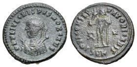 Crispus (316-326). Follis (17mm, 2.35g, 12h). Cyzicus. Laureate and draped bust l., holding mappa and globe, sceptre over shoulder. R/IOVI CONSERVATOR...