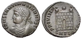 Constantine II (Caesar, 316-337). Æ Follis (19mm, 2.74g). Thessalonica, 326-8. Laureate, draped and cuirassed bust l. R/ Camp gate with no doors and t...